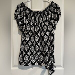 White House Black Market Ornate Black and White Blouse